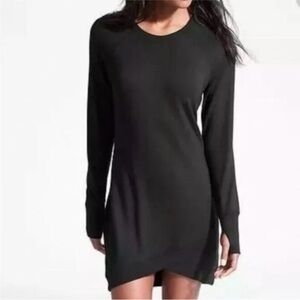 Athleta Criss Cross Black Sweater Dress Soft Jersey Stretch Long Sleeve XS Comfy